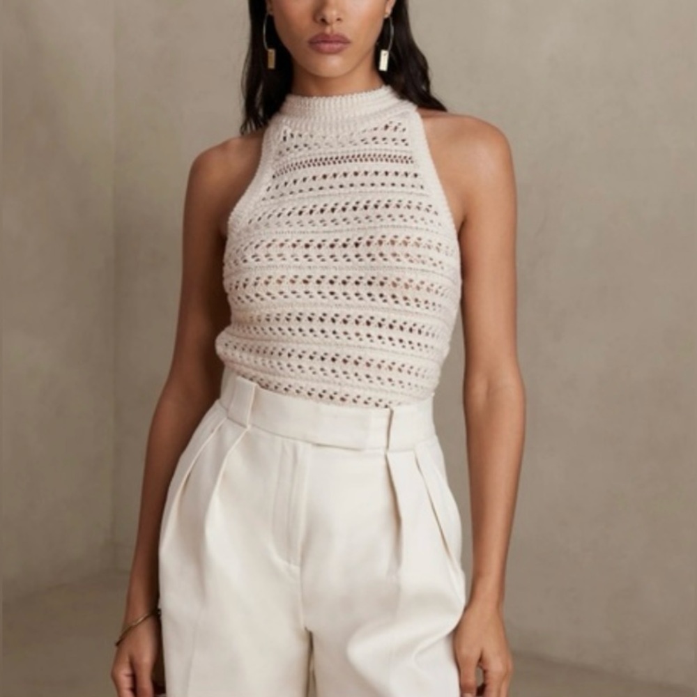 Banana Republic Tamra Organic Cotton Sweater Halter Tank Cream White Rococo